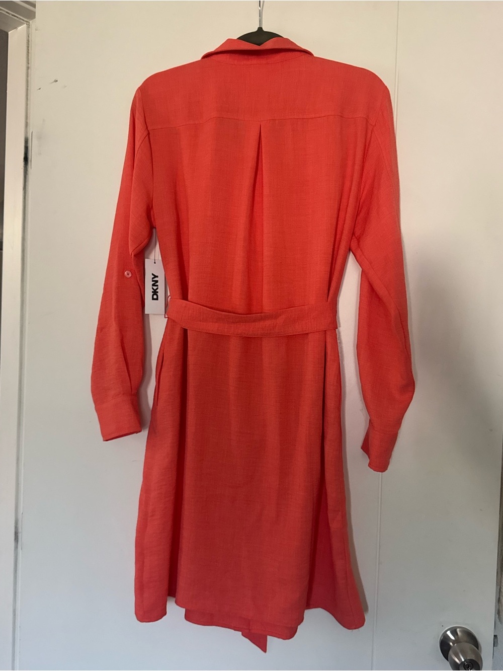 DKNY Coral Button-Front Long Sleeve Shirt Dress - Picture 7 of 8